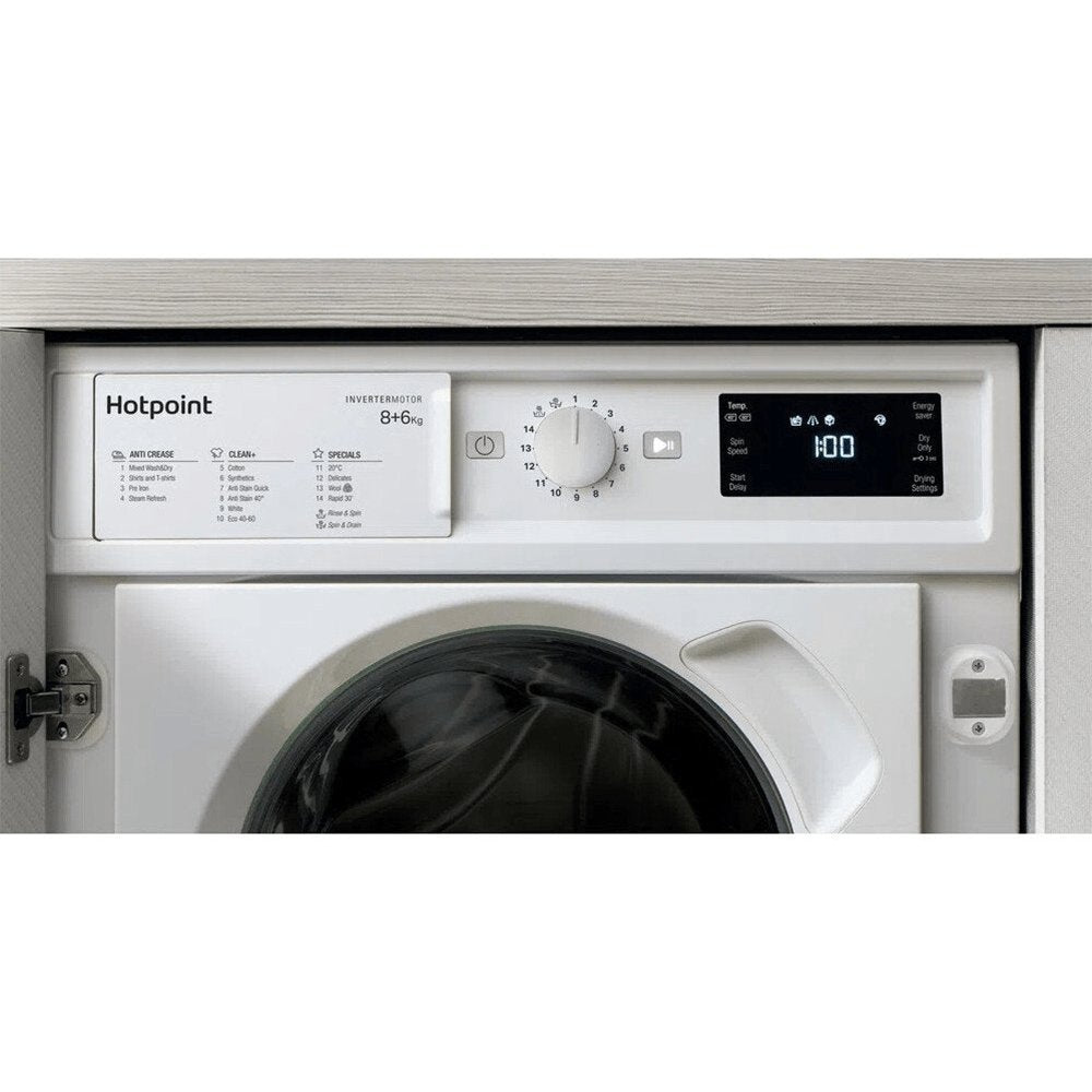 Hotpoint BIWDHG861484UK Integrated 8Kg - 6Kg Washer Dryer with 1400 rpm - White With Quiet Inverter Motor - Atlantic Electrics - 39477910470879 