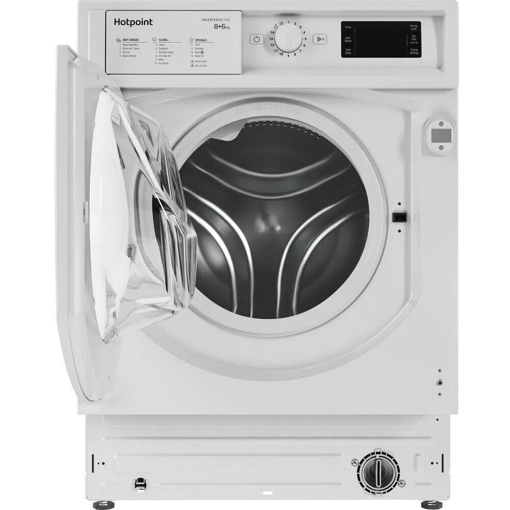 Hotpoint BIWDHG861484UK Integrated 8Kg - 6Kg Washer Dryer with 1400 rpm - White With Quiet Inverter Motor | Atlantic Electrics - 39477910405343 