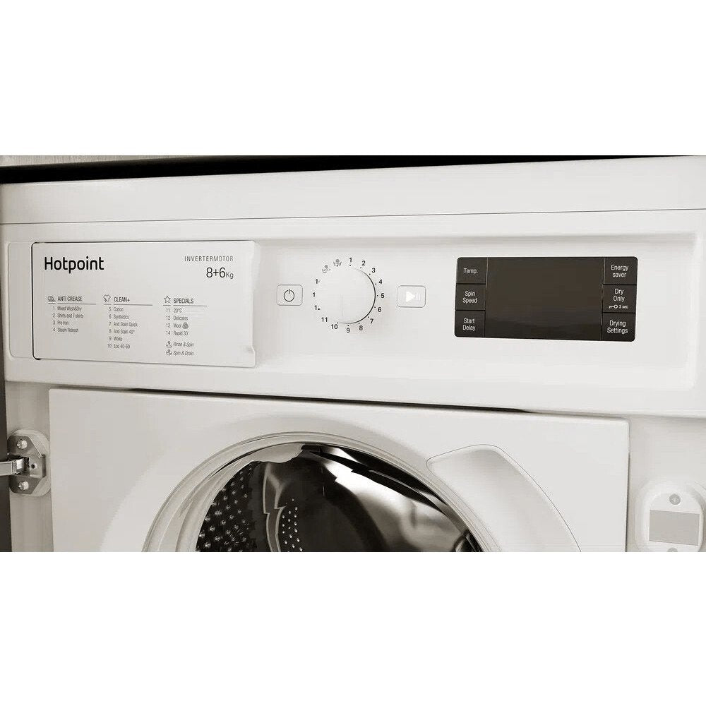 Hotpoint BIWDHG861484UK Integrated 8Kg - 6Kg Washer Dryer with 1400 rpm - White With Quiet Inverter Motor - Atlantic Electrics - 39477910503647 