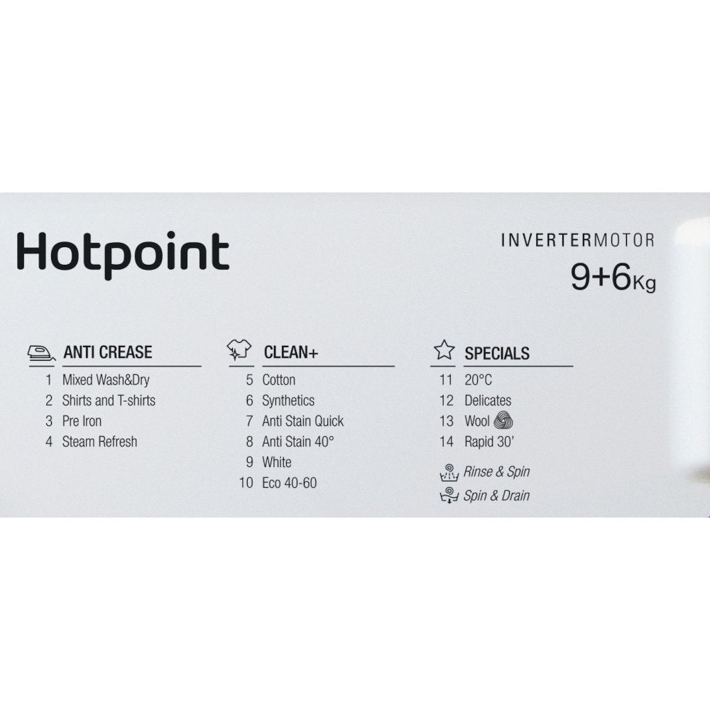 Hotpoint BIWDHG961485UK Integrated 9Kg / 6Kg Washer Dryer with 1400 rpm - White - Atlantic Electrics - 40338604032223 