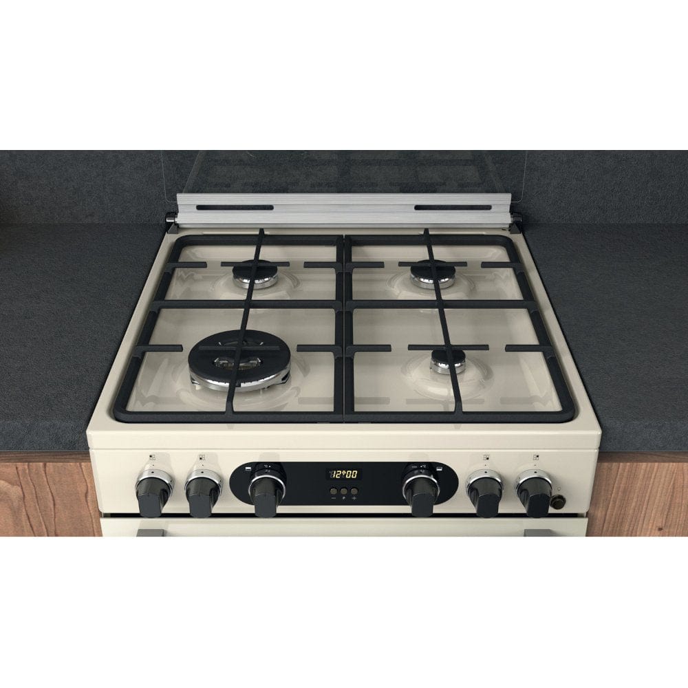 Hotpoint CD67G0C2CJ 60cm Gas Cooker in Cream Twin Cavity Oven Gas Hob Jasmin Cream | Atlantic Electrics