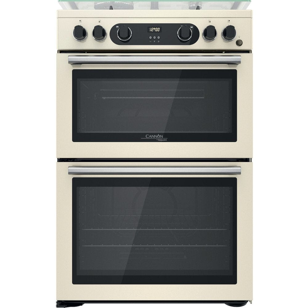 Hotpoint CD67G0C2CJ 60cm Gas Cooker in Cream Twin Cavity Oven Gas Hob Jasmin Cream | Atlantic Electrics