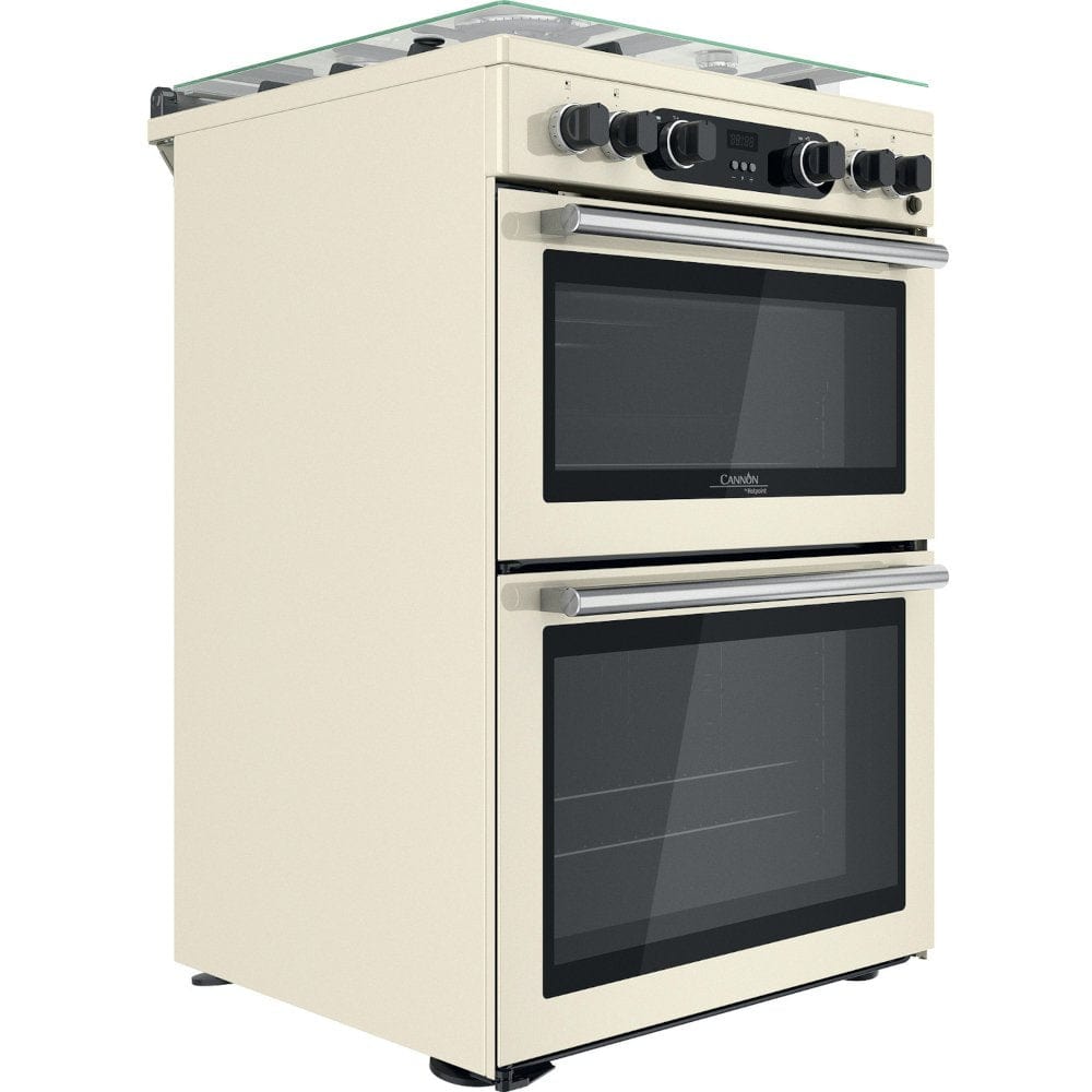 Hotpoint CD67G0C2CJ 60cm Gas Cooker in Cream Twin Cavity Oven Gas Hob Jasmin Cream | Atlantic Electrics