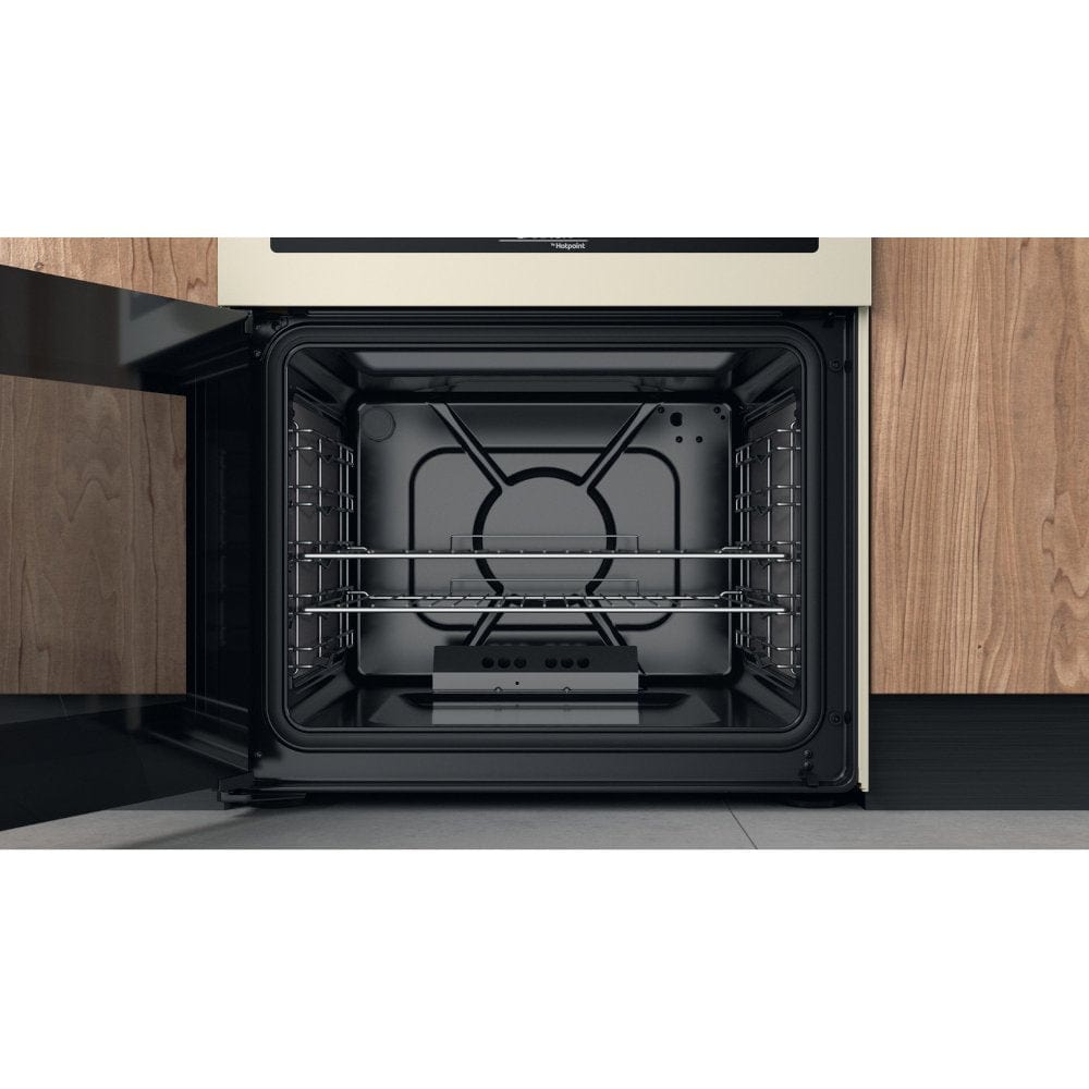 Hotpoint CD67G0C2CJ 60cm Gas Cooker in Cream Twin Cavity Oven Gas Hob Jasmin Cream | Atlantic Electrics