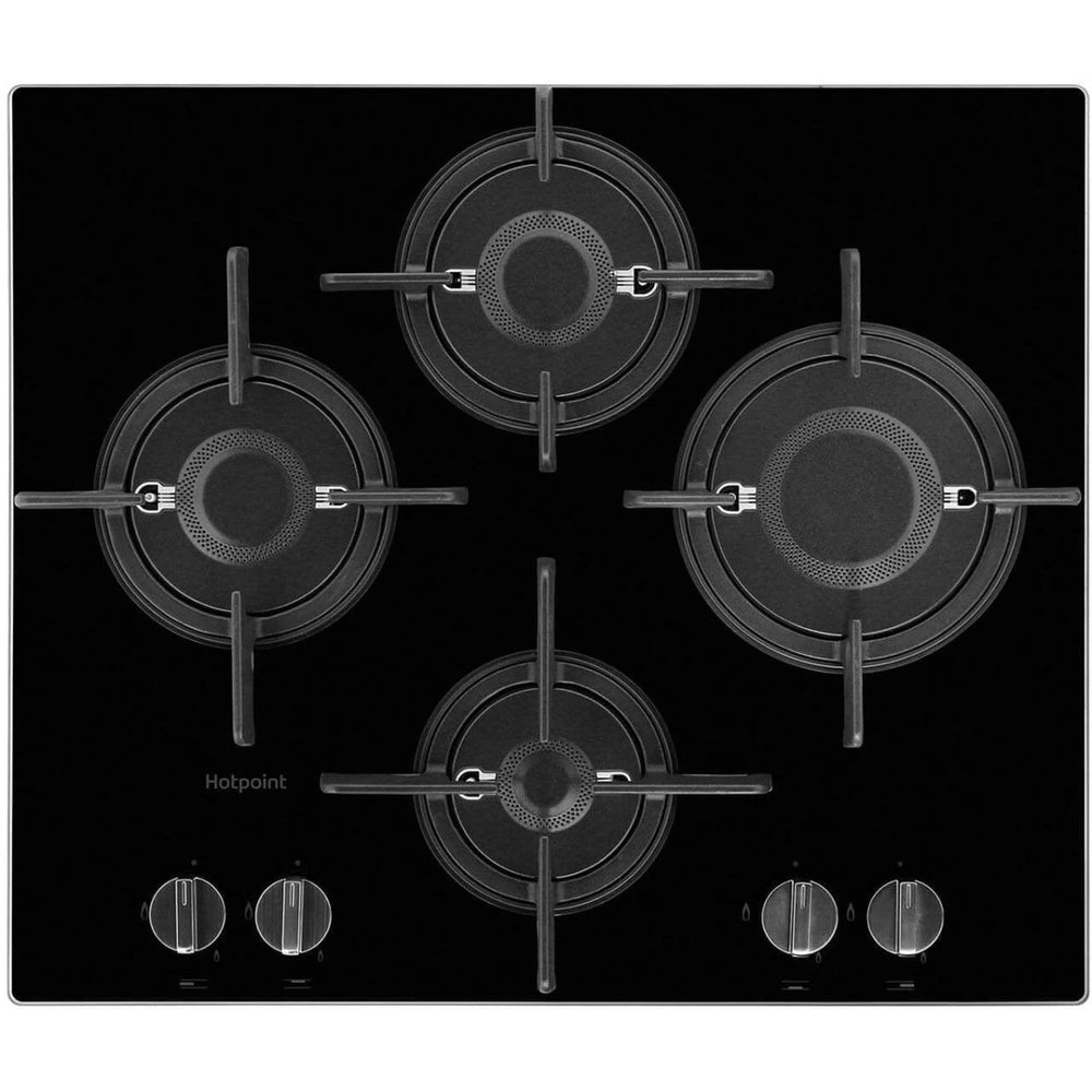 HOTPOINT FTGHG641DHBK 60cm Four Burner Gas-on-glass Hob - Black | Atlantic Electrics - 39477919547615 