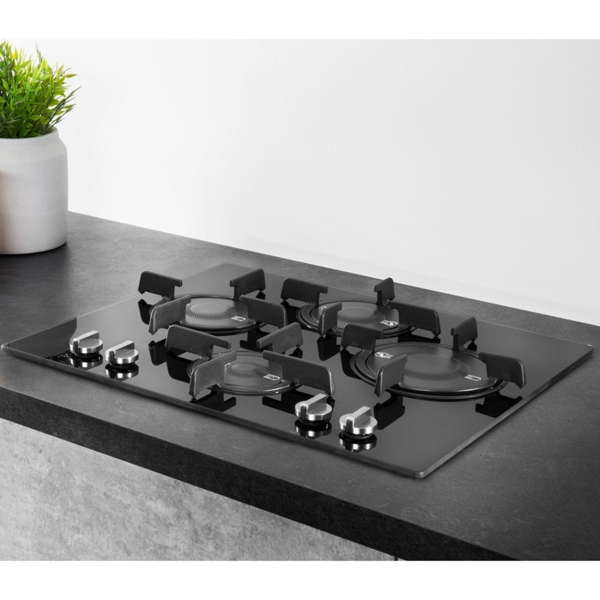 HOTPOINT FTGHG641DHBK 60cm Four Burner Gas-on-glass Hob - Black | Atlantic Electrics