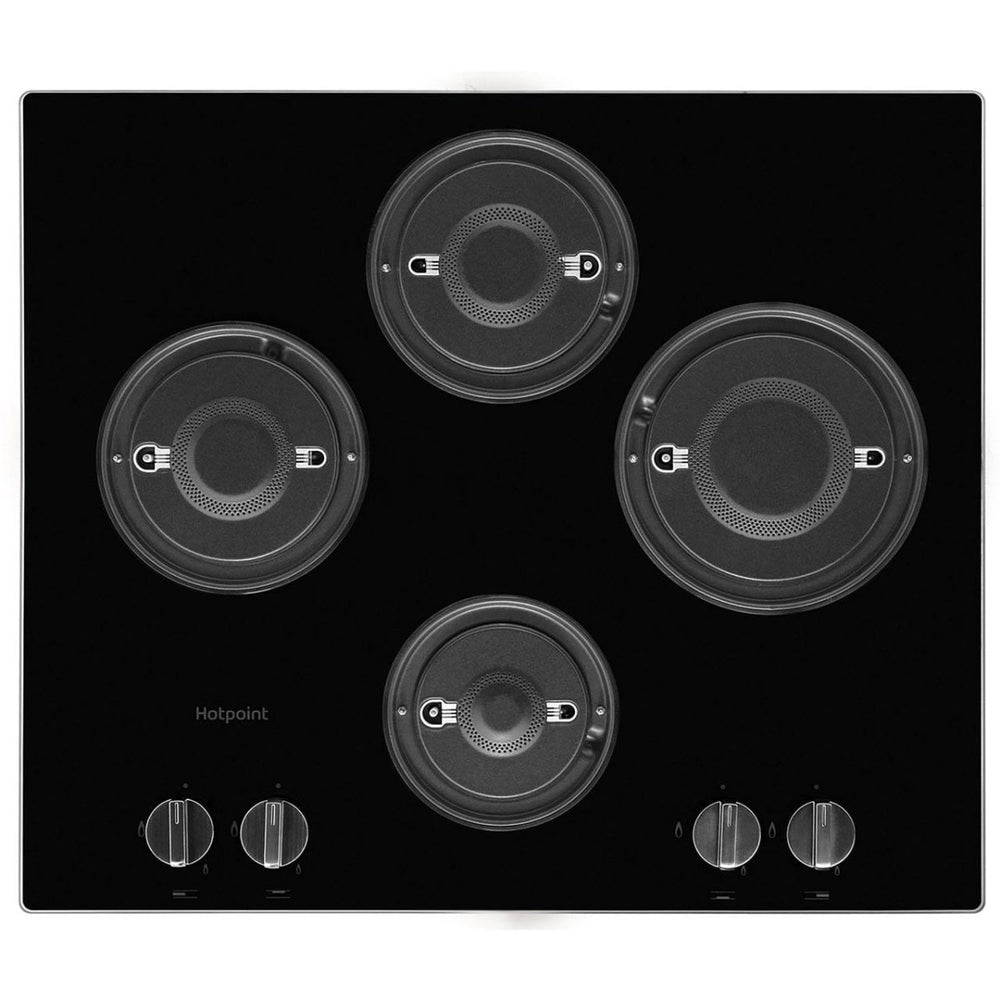 HOTPOINT FTGHG641DHBK 60cm Four Burner Gas-on-glass Hob - Black | Atlantic Electrics - 39477919613151 