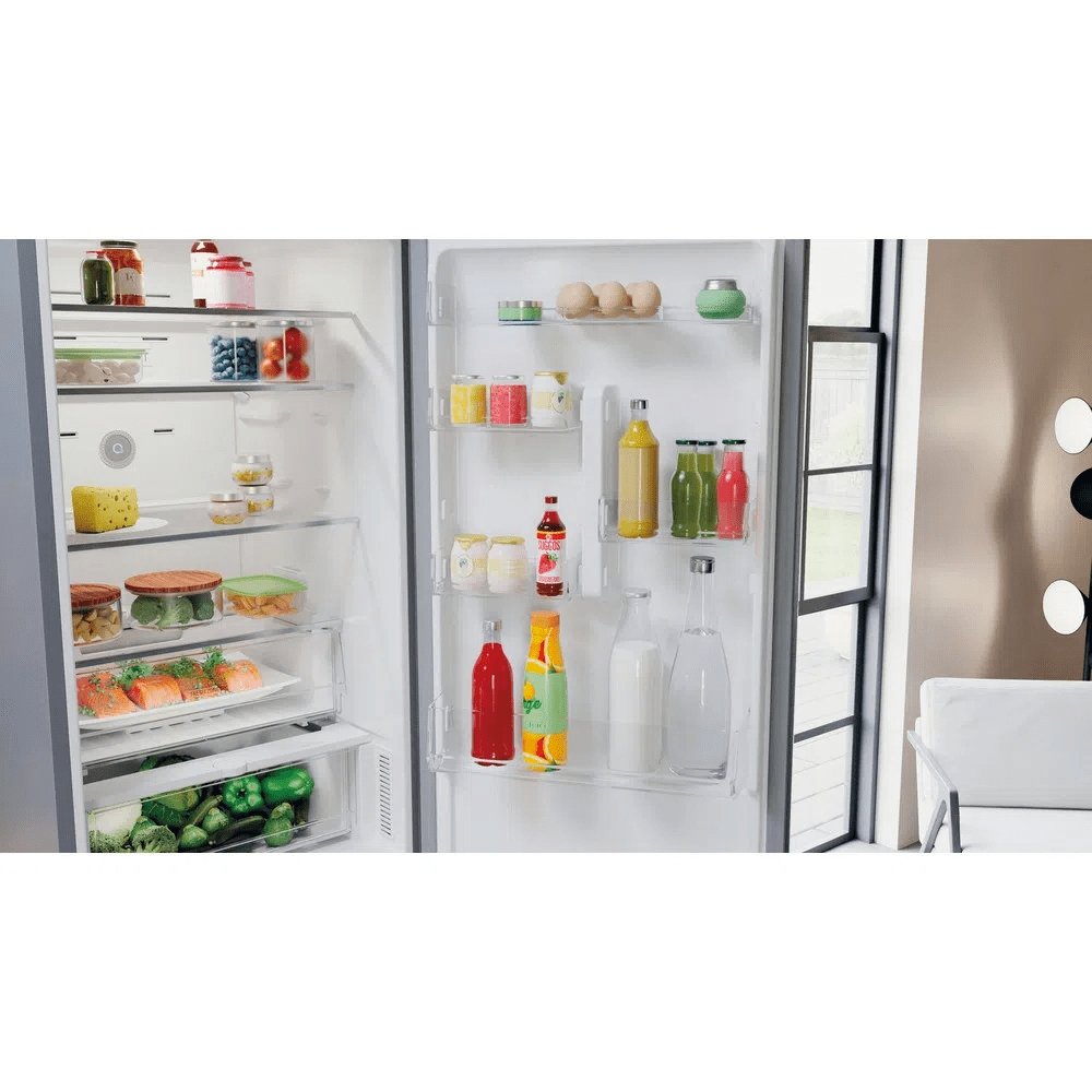 Hotpoint H7X93TSX 367 Litre Freestanding Frost Free Fridge Freezer, 59.6cm Wide - Satin Stainless Steel | Atlantic Electrics - 39477927936223 