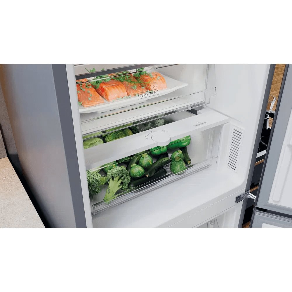 Hotpoint H7X93TSX 367 Litre Freestanding Frost Free Fridge Freezer, 59.6cm Wide - Satin Stainless Steel | Atlantic Electrics - 39477927903455 