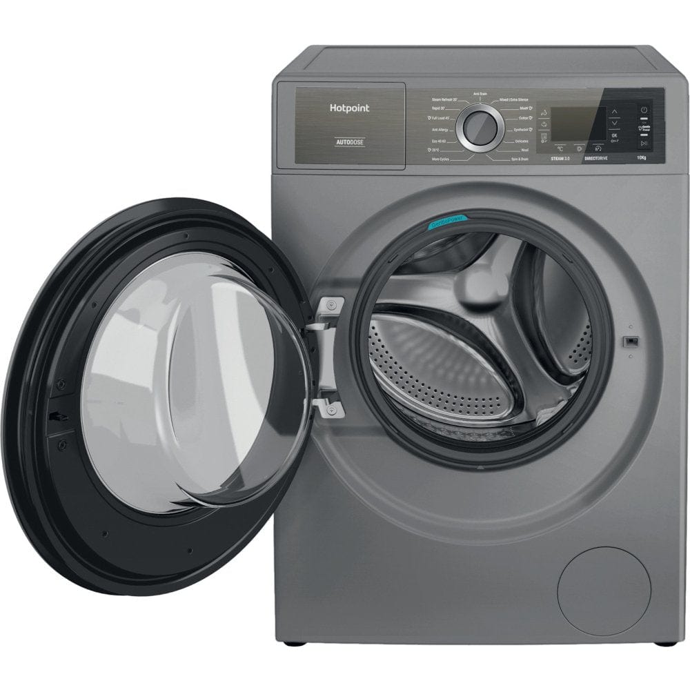 Hotpoint H8W046SBUK 10Kg Freestanding Washing Machine with 1400 Rpm, 59.9cm Wide - Silver | Atlantic Electrics - 39477929246943 