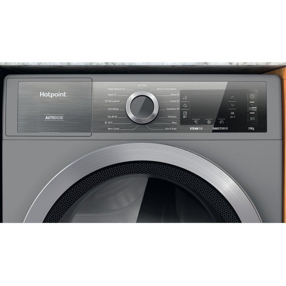 Hotpoint H8W046SBUK 10Kg Freestanding Washing Machine with 1400 Rpm, 59.9cm Wide - Silver | Atlantic Electrics - 39477929378015 