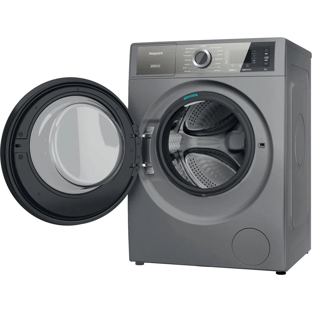 Hotpoint H8W946SBUK 9Kg Freestanding Washing Machine, 1400 rpm, 59.9cm Wide - Silver | Atlantic Electrics