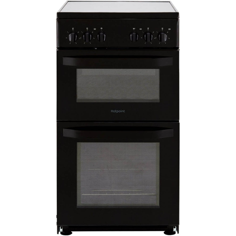 Hotpoint HD5V92KCB 50cm Double Cavity Electric Cooker With Ceramic Hob - Black - Atlantic Electrics - 39477934751967 