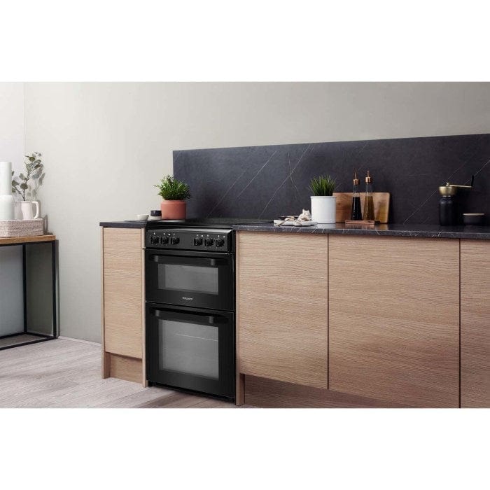 Hotpoint HD5V92KCB 50cm Double Cavity Electric Cooker With Ceramic Hob - Black - Atlantic Electrics - 39477935309023 