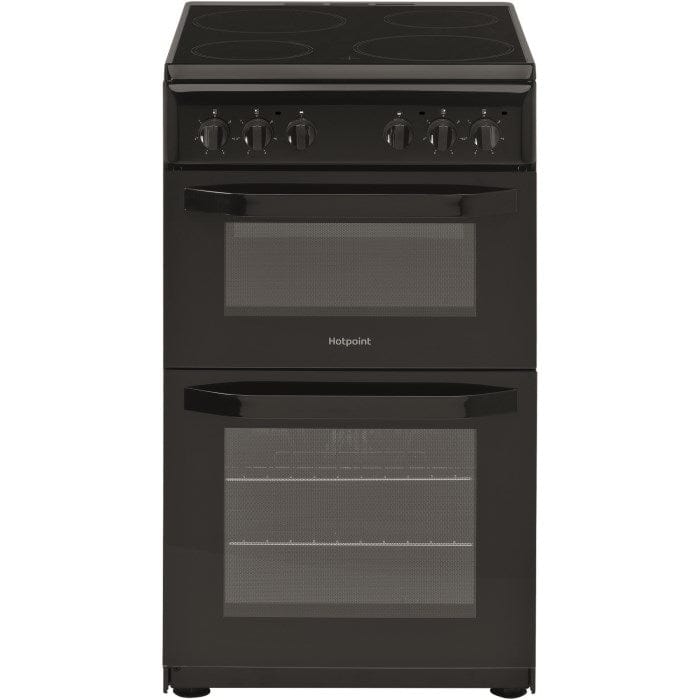 Hotpoint HD5V92KCB 50cm Double Cavity Electric Cooker With Ceramic Hob - Black - Atlantic Electrics - 39477935046879 