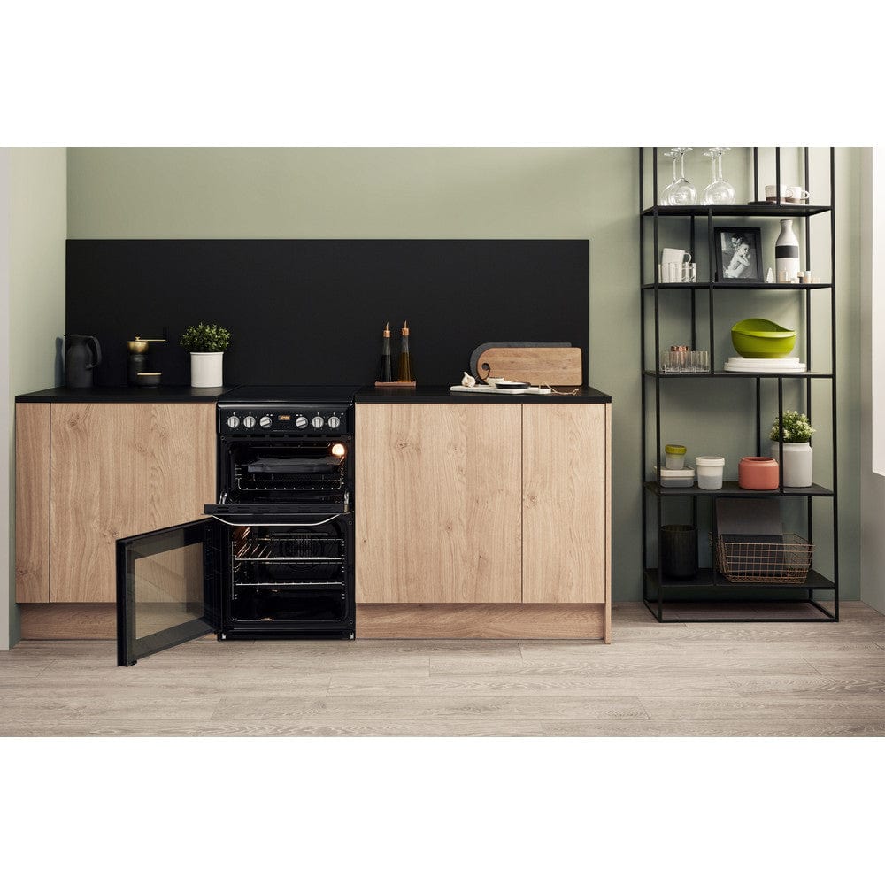 HOTPOINT HD5V93CCB 50cm Double Oven Electric Cooker With Ceramic Hob - Black | Atlantic Electrics