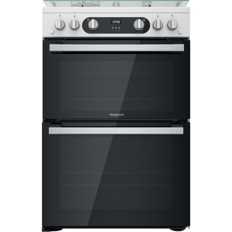 Hotpoint HD67G02CCW 60cm Gas Cooker in White Twin Cavity Oven Gas Hob - Atlantic Electrics - 39477935571167 