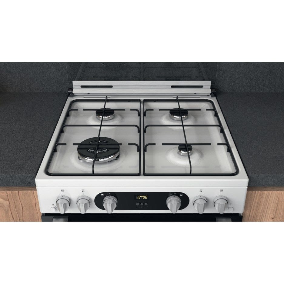 Hotpoint HD67G02CCW 60cm Gas Cooker in White Twin Cavity Oven Gas Hob - Atlantic Electrics