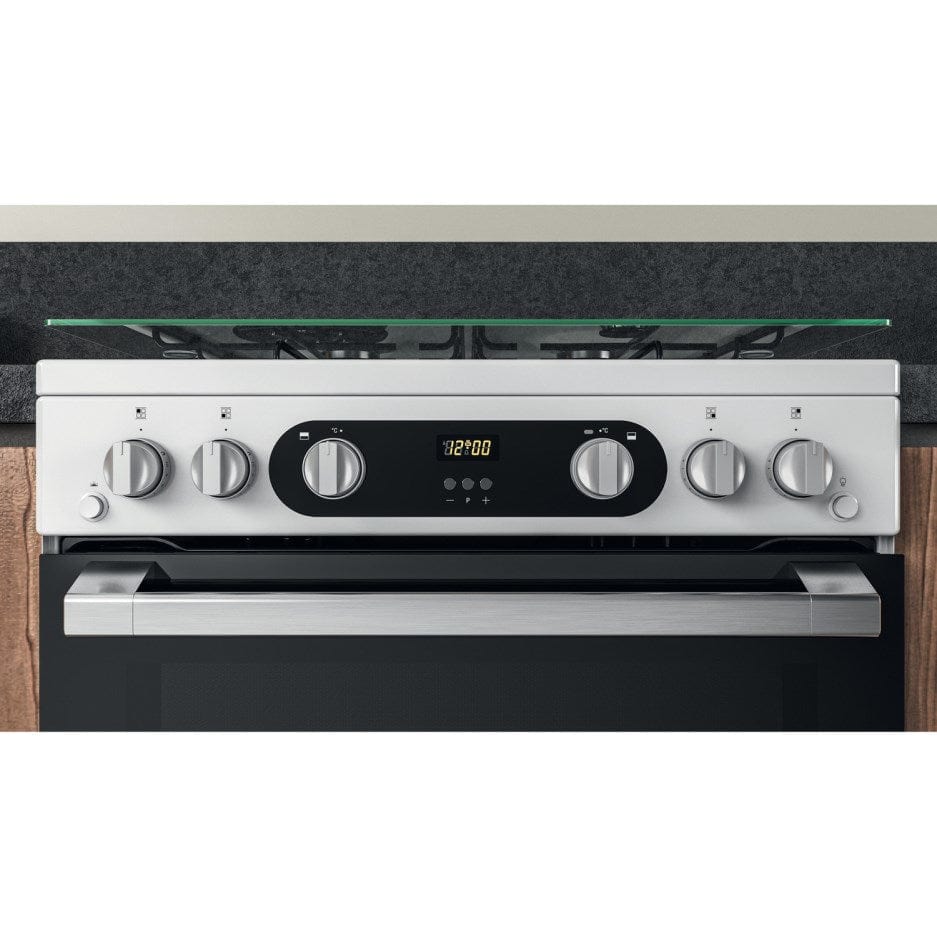 Hotpoint HD67G02CCW 60cm Gas Cooker in White Twin Cavity Oven Gas Hob - Atlantic Electrics