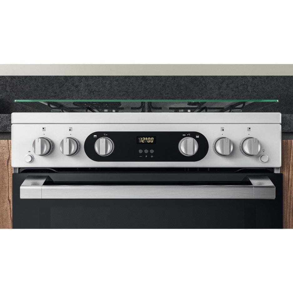 Hotpoint HD67G02CCW 60cm Gas Cooker in White Twin Cavity Oven Gas Hob | Atlantic Electrics