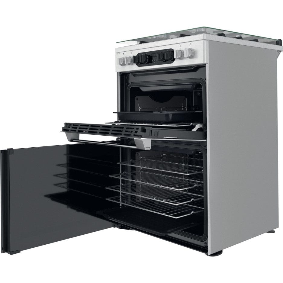 Hotpoint HD67G8CCX 60cm Dual Fuel Cooker Double Oven Gas Hob Stainless Steel | Atlantic Electrics