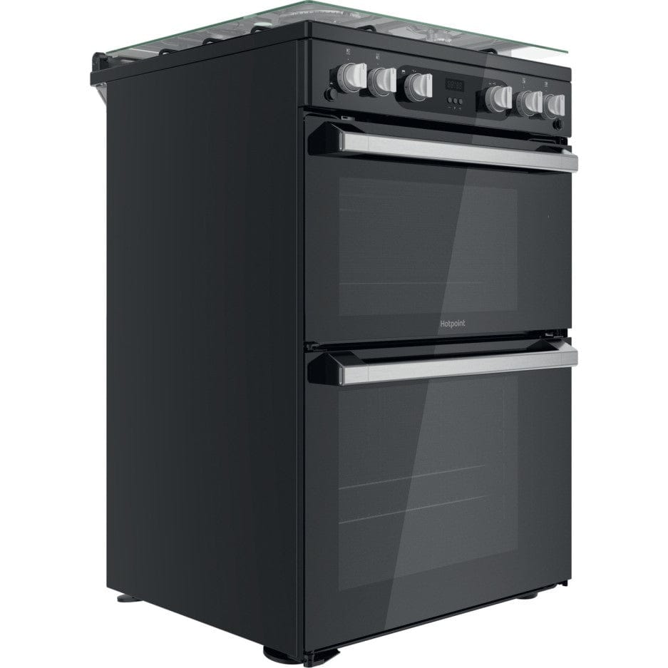 Hotpoint HDM67G0C2CB 60cm Gas Cooker in Black Twin Cavity Oven Gas Hob | Atlantic Electrics
