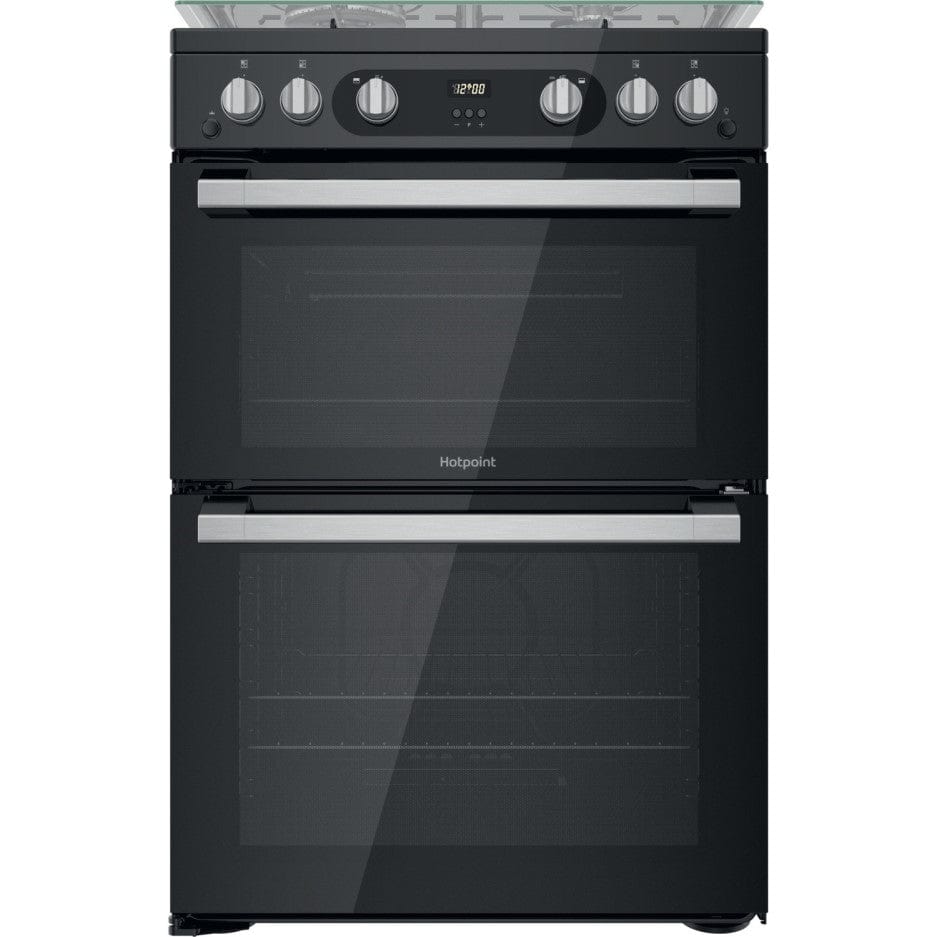 Hotpoint HDM67G0C2CB 60cm Gas Cooker in Black Twin Cavity Oven Gas Hob - Atlantic Electrics - 39477933244639 