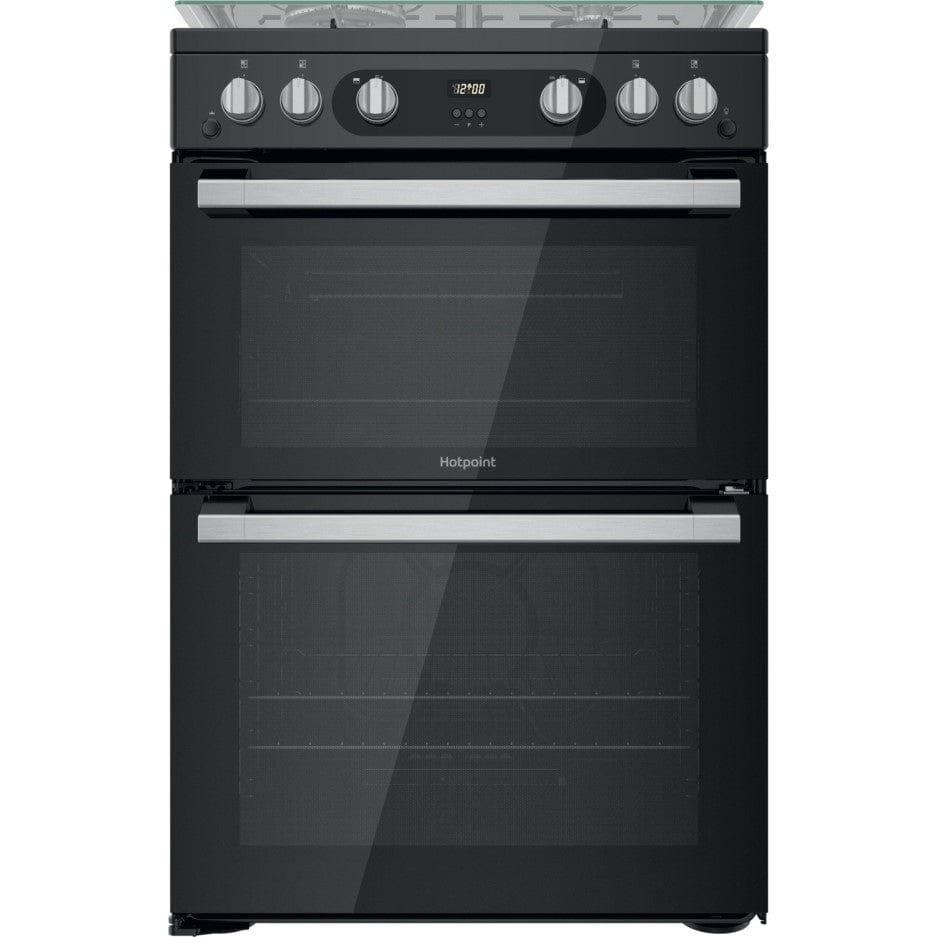 Hotpoint HDM67G0C2CB 60cm Gas Cooker in Black Twin Cavity Oven Gas Hob | Atlantic Electrics