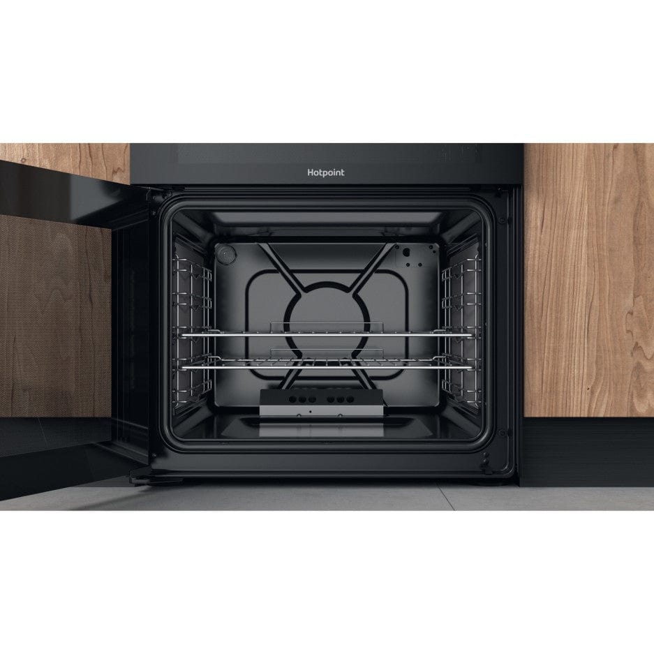 Hotpoint HDM67G0C2CB 60cm Gas Cooker in Black Twin Cavity Oven Gas Hob | Atlantic Electrics