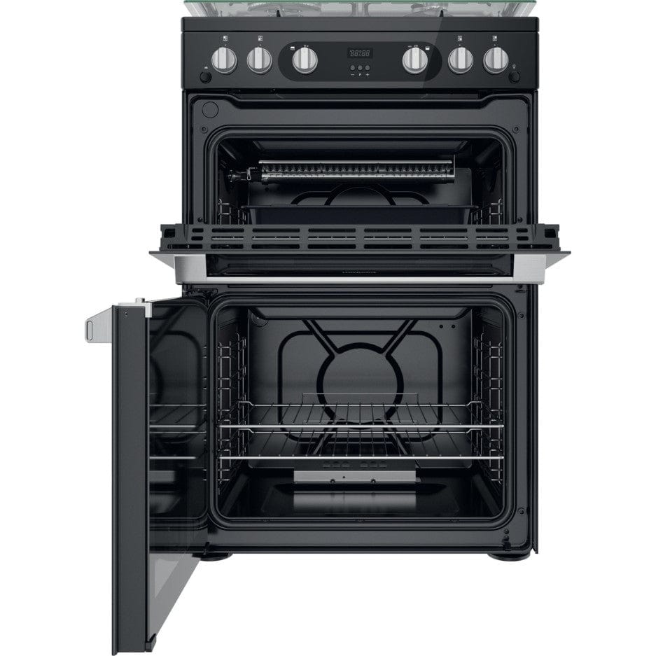 Hotpoint HDM67G0C2CB 60cm Gas Cooker in Black Twin Cavity Oven Gas Hob - Atlantic Electrics - 39477933342943 