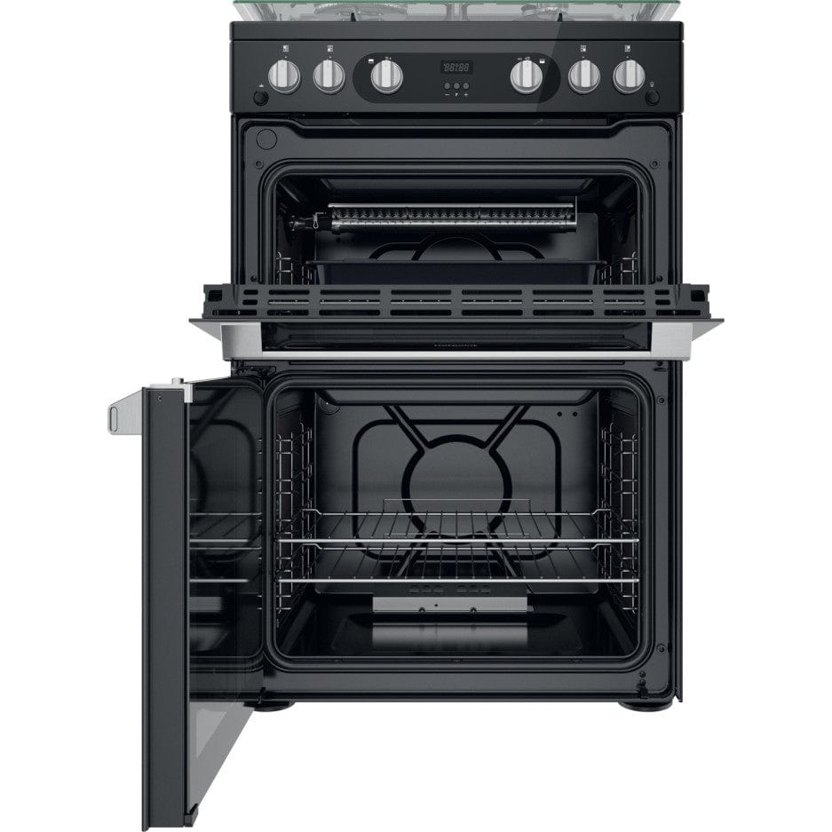 Hotpoint HDM67G0C2CB 60cm Gas Cooker in Black Twin Cavity Oven Gas Hob | Atlantic Electrics