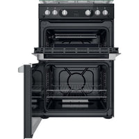 Thumbnail Hotpoint HDM67G0C2CB 60cm Gas Cooker in Black Twin Cavity Oven Gas Hob - 39477933342943