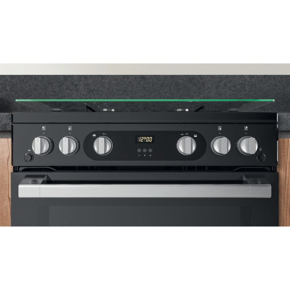 Hotpoint HDM67G0C2CB 60cm Gas Cooker in Black Twin Cavity Oven Gas Hob - Atlantic Electrics - 39477933572319 