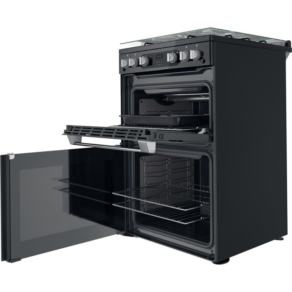 Hotpoint HDM67G0C2CB 60cm Gas Cooker in Black Twin Cavity Oven Gas Hob - Atlantic Electrics - 39477933408479 