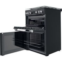 Thumbnail Hotpoint HDM67G0C2CB 60cm Gas Cooker in Black Twin Cavity Oven Gas Hob - 39477933408479