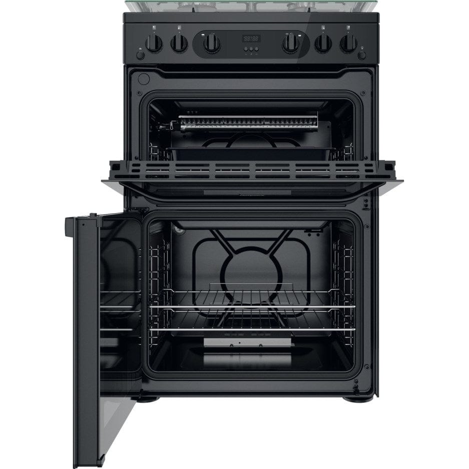 Hotpoint HDM67G0CCB 60cm Gas Cooker in Black Twin Cavity Oven Gas Hob - Atlantic Electrics - 39477934489823 