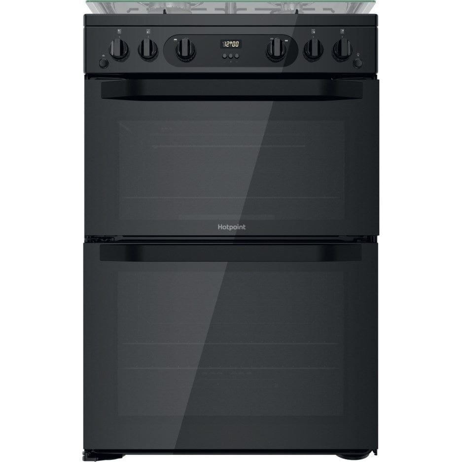 Hotpoint HDM67G0CCB 60cm Gas Cooker in Black Twin Cavity Oven Gas Hob - Atlantic Electrics - 39477933867231 
