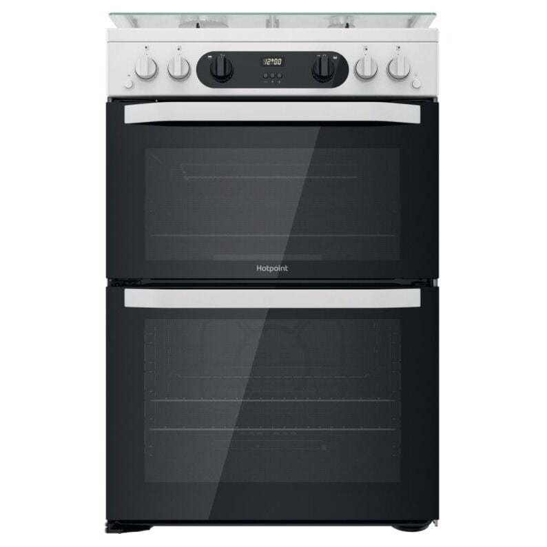 Hotpoint HDM67G0CCW 60cm Gas Cooker in White Twin Cavity Oven Gas Hob | Atlantic Electrics