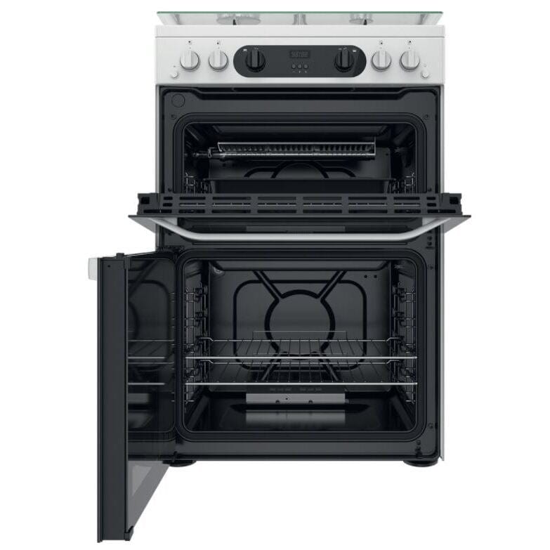 Hotpoint HDM67G0CCW 60cm Gas Cooker in White Twin Cavity Oven Gas Hob - Atlantic Electrics