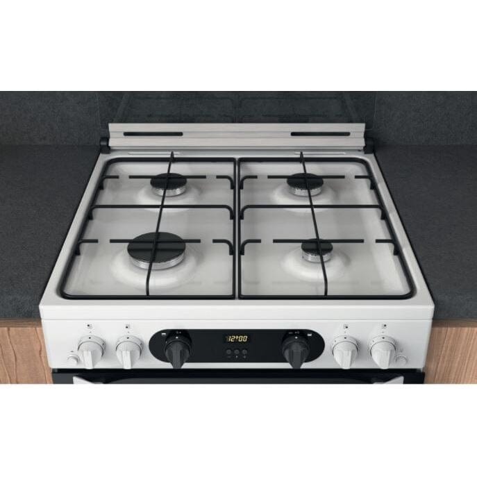 Hotpoint HDM67G0CCW 60cm Gas Cooker in White Twin Cavity Oven Gas Hob | Atlantic Electrics