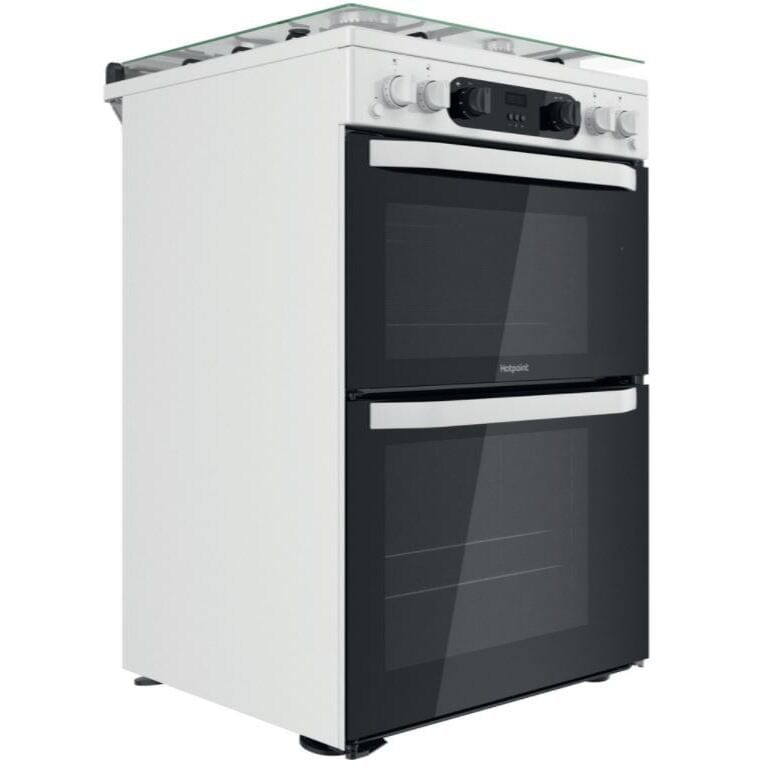 Hotpoint HDM67G0CCW 60cm Gas Cooker in White Twin Cavity Oven Gas Hob | Atlantic Electrics