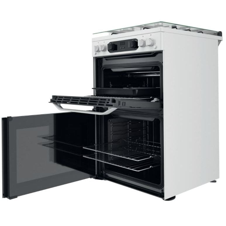 Hotpoint HDM67G0CCW 60cm Gas Cooker in White Twin Cavity Oven Gas Hob | Atlantic Electrics