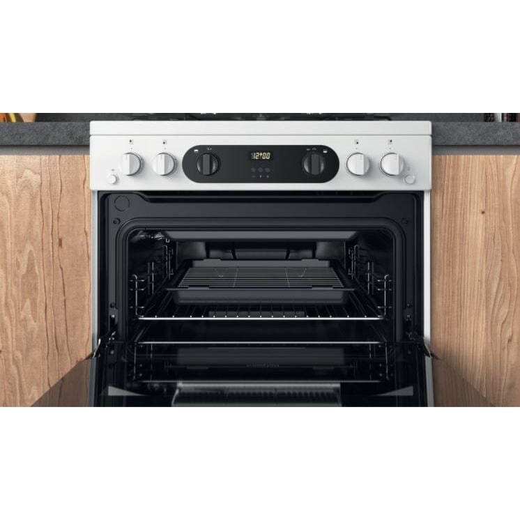 Hotpoint HDM67G0CCW 60cm Gas Cooker in White Twin Cavity Oven Gas Hob | Atlantic Electrics