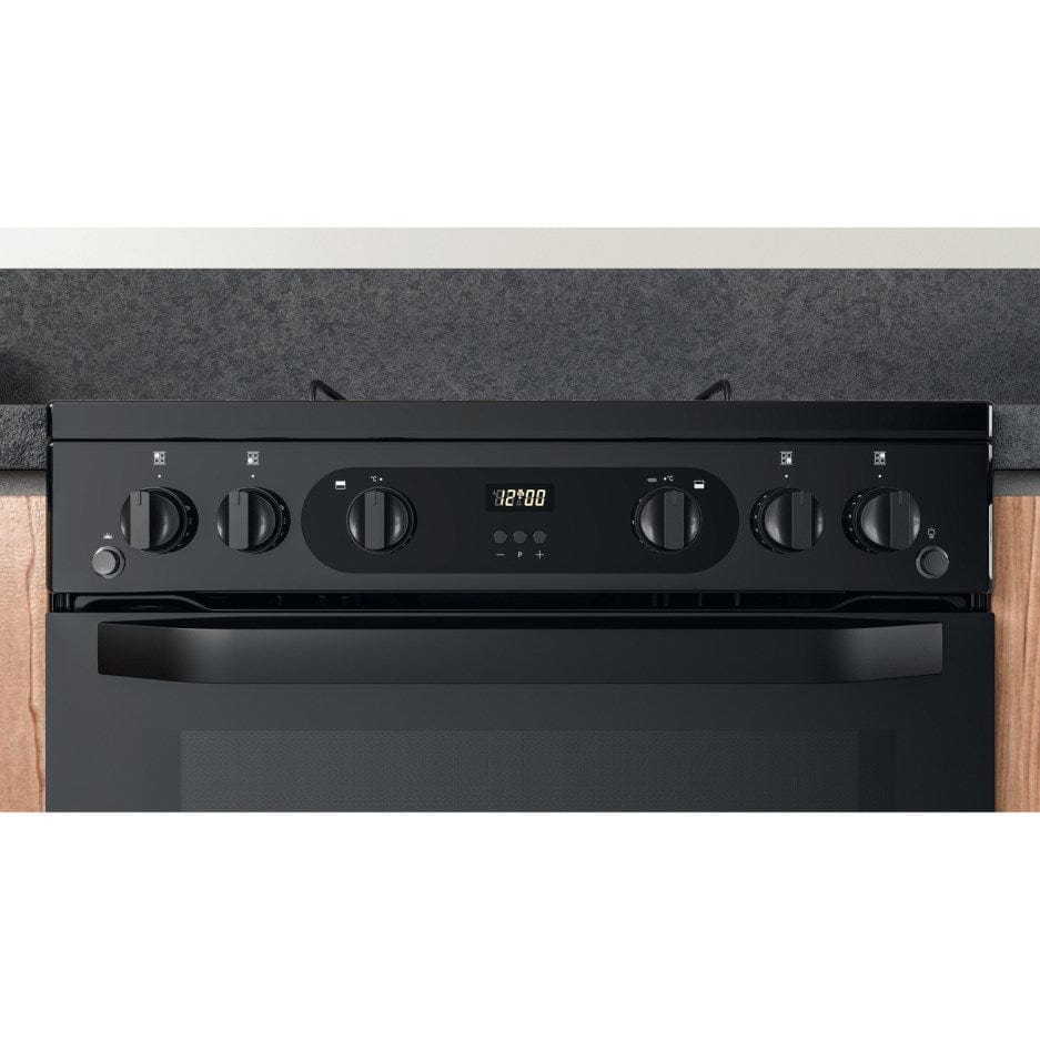Hotpoint HDM67G0CMB 60cm Gas Cooker in Black Twin Cavity Oven Gas Hob - Atlantic Electrics - 39477937176799 