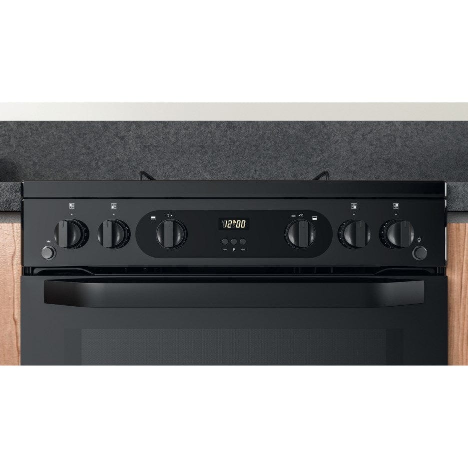 Hotpoint HDM67G0CMB 60cm Gas Cooker in Black Twin Cavity Oven Gas Hob | Atlantic Electrics