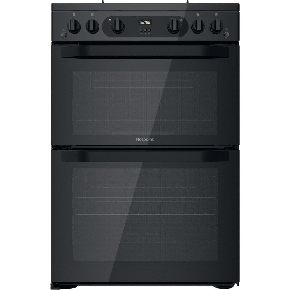 Hotpoint HDM67G0CMB 60cm Gas Cooker in Black Twin Cavity Oven Gas Hob - Atlantic Electrics - 39477936619743 