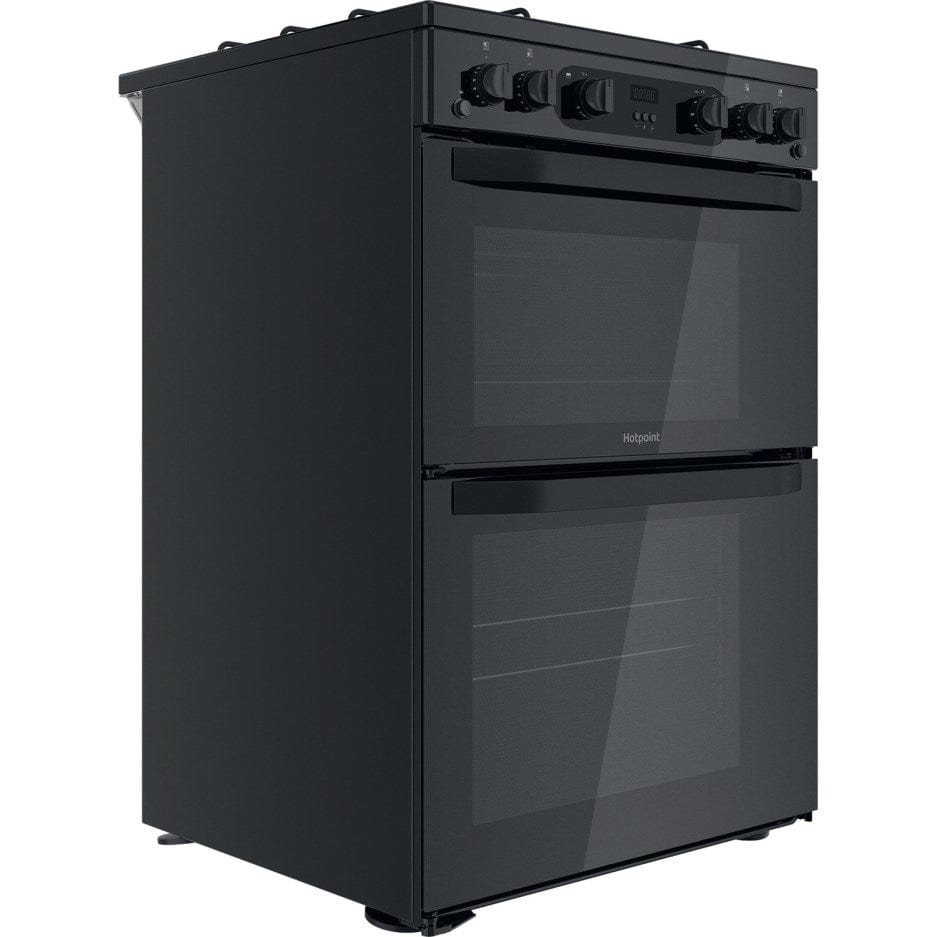 Hotpoint HDM67G0CMB 60cm Gas Cooker in Black Twin Cavity Oven Gas Hob | Atlantic Electrics