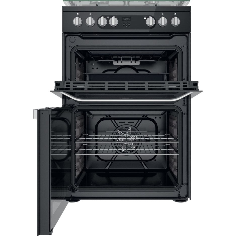 Hotpoint HDM67G9C2CB 60cm Dual Fuel Cooker in Black Double Oven Gas Hob - Atlantic Electrics - 39477937275103 