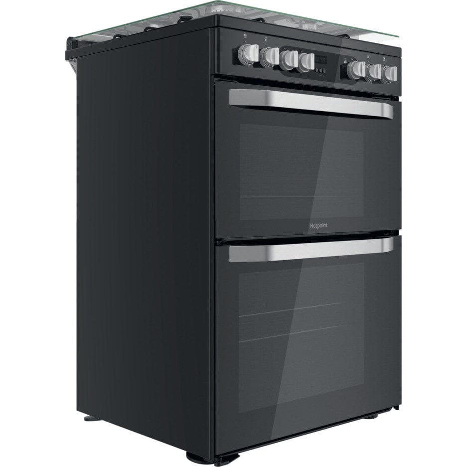 Hotpoint HDM67G9C2CB 60cm Dual Fuel Cooker in Black Double Oven Gas Hob | Atlantic Electrics