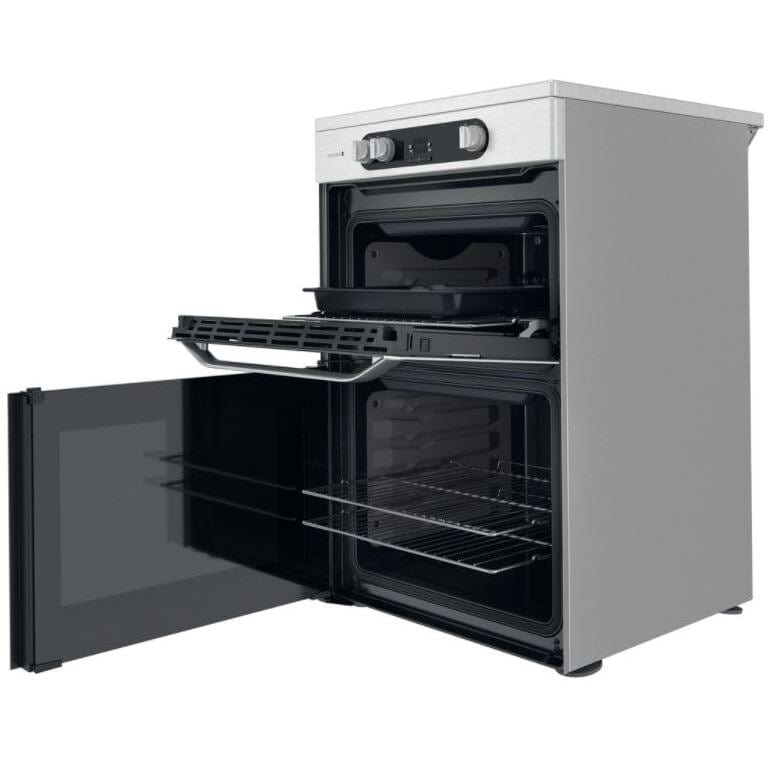 Hotpoint HDM67I9H2CX 60cm Electric Cooker in Silver Double Oven Induction Hob | Atlantic Electrics